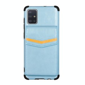 For Samsung Galaxy A71 Flip Card Bag Copper Buckle TPU + PU Leather Back Cover Shockproof Case with Card Slots & Photo Frame(Blue) (OEM)