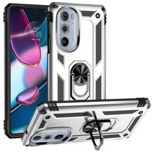 For Motorola Edge 30 Pro Shockproof TPU + PC Phone Case with Holder(Silver) (OEM)