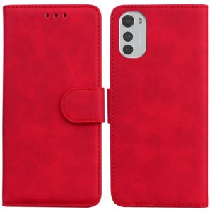 For Motorola Moto E32 Skin Feel Pure Color Flip Leather Phone Case(Red) (OEM)
