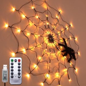 LED Spider Web Lamp with Remote Control Halloween Atmosphere Decoration Props, Power: USB-in (OEM)
