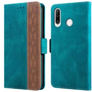 For Huawei P30 Lite Stitching Side-Magnetic RFID Leather Phone Case(Dark Green) (OEM)