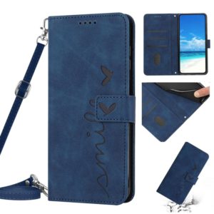 For Tecno Pova 2 Skin Feel Heart Pattern Leather Phone Case With Lanyard(Blue) (OEM)