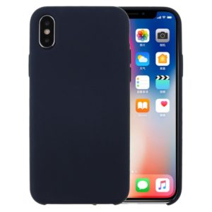 For iPhone X / XS Pure Color Liquid Silicone + PC Dropproof Protective Back Cover Case(Dark Blue) (OEM)