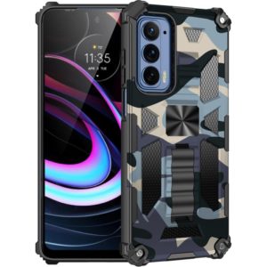 For Motorola Edge (2021) Camouflage Armor Shockproof TPU + PC Magnetic Protective Phone Case with Holder(Light Blue) (OEM)