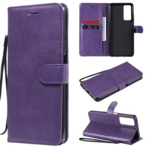 For Huawei Honor Play4 Solid Color Horizontal Flip Protective Leather Case with Holder & Card Slots & Wallet & Photo Frame & Lanyard(Purple) (OEM)