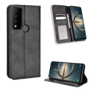 For TCL 30V 5G Magnetic Buckle Retro Texture Leather Phone Case(Black) (OEM)