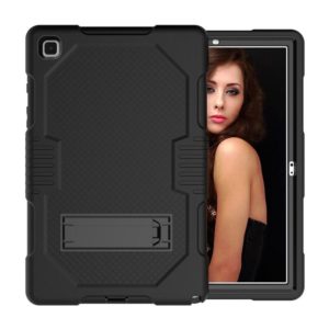 For Samsung Galaxy Tab A7 10.4 (2020) T500 / T505 Contrast Color Robot Shockproof Silicon + PC Protective Case with Holder & Pen Slot(Black+Black) (OEM)