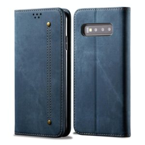 For Galaxy S10+ Denim Texture Casual Style Horizontal Flip Leather Case with Holder & Card Slots & Wallet(Blue) (OEM)