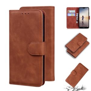 For Huawei P20 lite Skin Feel Pure Color Flip Leather Phone Case(Brown) (OEM)