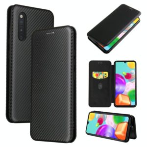 For Samsung Galaxy A41(JP Version) Carbon Fiber Texture Horizontal Flip TPU + PC + PU Leather Case with Rope & Card Slot(Black) (OEM)
