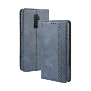 For Oppo Reno Ace Magnetic Buckle Retro Crazy Horse Texture Horizontal Flip Leather Case with Holder & Card Slots & Photo Frame(Blue) (OEM)