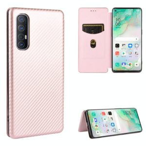 For OPPO Reno3 5G (Japanese Version) Carbon Fiber Texture Horizontal Flip TPU + PC + PU Leather Case with Card Slot(Pink) (OEM)