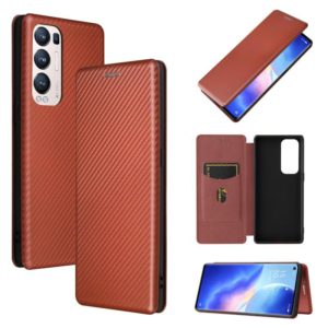For OPPO Reno5 Pro+ Carbon Fiber Texture Horizontal Flip TPU + PC + PU Leather Case with Card Slot(Brown) (OEM)
