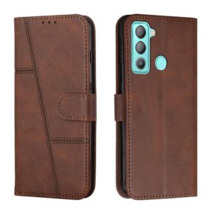 For Tecno Pop 5 LTE Stitching Calf Texture Buckle Leather Phone Case(Brown) (OEM)