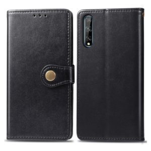 For Huawei Y8P/ Enjoy 10S Retro Solid Color Leather Buckle Phone Case with Lanyard & Photo Frame & Card Slot & Wallet & Stand Function(Black) (OEM)