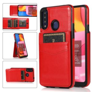 For Samsung Galaxy A20s Solid Color PC + TPU Protective Case with Holder & Card Slots(Red) (OEM)