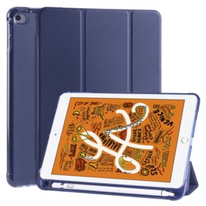 For iPad Mini 5 / Mini 4 3-folding Horizontal Flip PU Leather + Shockproof TPU Case with Holder & Pen Slot(Dark Blue) (OEM)