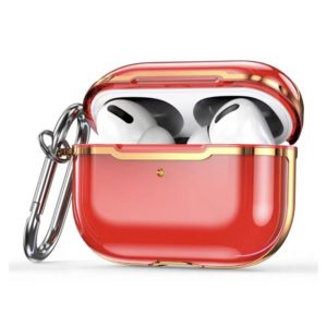 DDEHY668 Electroplated Transparent Silicone + PC Protective Cover For AirPods Pro(Transparent Red + Gold) (OEM)