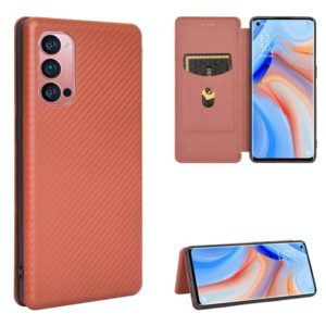 For OPPO Reno4 Pro 5G Carbon Fiber Texture Horizontal Flip TPU + PC + PU Leather Case with Card Slot(Brown) (OEM)