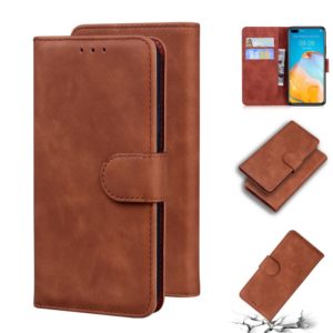 For Huawei P40 Skin Feel Pure Color Flip Leather Phone Case(Brown) (OEM)