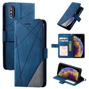 For iPhone X / XS Skin Feel Splicing Horizontal Flip Leather Case with Holder & Card Slots & Wallet & Photo Frame(Blue) (OEM)
