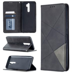 For Oppo A5 (2020) / A9 (2020) Rhombus Texture Horizontal Flip Magnetic Leather Case with Holder & Card Slots(Black) (OEM)