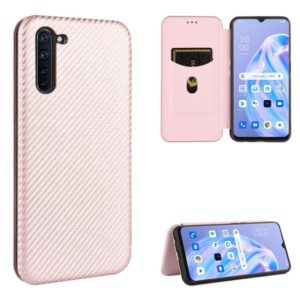 For OPPO Reno3 A(Japanese Version) Carbon Fiber Texture Horizontal Flip TPU + PC + PU Leather Case with Card Slot(Pink) (OEM)