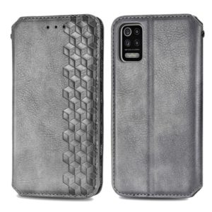 For LG K52 Cubic Grid Pressed Horizontal Flip Magnetic PU Leather Case with Holder & Card Slots & Wallet(Gray) (OEM)