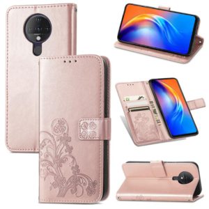 For Tecno Spark 6 Four-leaf Clasp Embossed Buckle Mobile Phone Protection Leather Case with Lanyard & Card Slot & Wallet & Bracket Function(Rose Gold) (OEM)