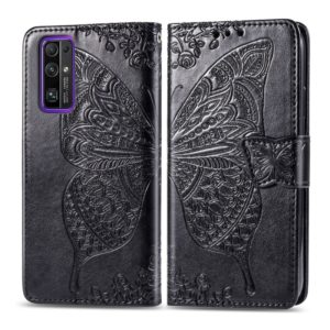 For Huawei Honor 30 Butterfly Love Flower Embossed Horizontal Flip Leather Case with Bracket / Card Slot / Wallet / Lanyard(Black) (OEM)