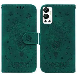 For Infinix Hot 12 Butterfly Rose Embossed Leather Phone Case(Green) (OEM)