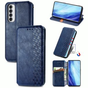For Oppo Reno4 Pro 4G Cubic Grid Pressed Horizontal Flip Magnetic PU Leather Case with Holder & Card Slots & Wallet(Blue) (OEM)