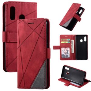 For Samsung Galaxy A20e Skin Feel Splicing Horizontal Flip Leather Case with Holder & Card Slots & Wallet & Photo Frame(Red) (OEM)