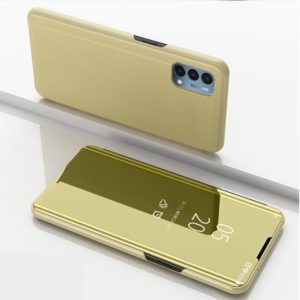 Plated Mirror Horizontal Flip Leather Case with Holder For OnePlus N200 5G(Gold) (OEM)