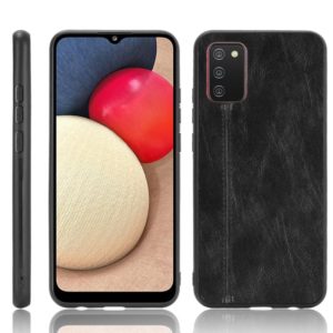 For Samsung Galaxy A02s European Version Shockproof Sewing Cow Pattern Skin PC + PU + TPU Case(Black) (OEM)