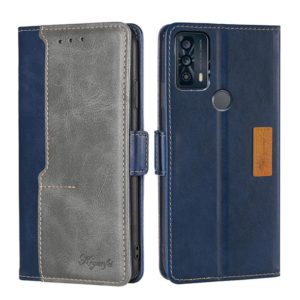 For TCL 20B/6159K Contrast Color Side Buckle Leather Phone Case(Blue + Grey) (OEM)