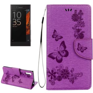 For Sony Xperia XZ Power Butterflies Embossing Horizontal Flip Leather Case with Holder & Card Slots & Wallet & Lanyard(Purple) (OEM)