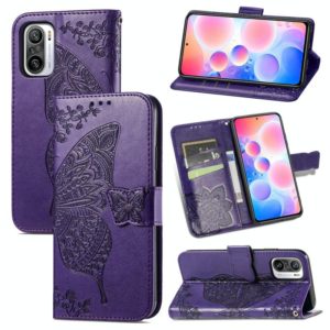 For Xiaomi Redmi Note 10 Pro Butterfly Love Flowers Embossed Horizontal Flip Leather Case with Holder & Card Slots & Wallet & Lanyard(Dark Purple) (OEM)