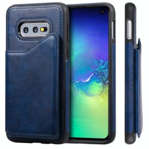 For Galaxy S10e Shockproof Calf Texture Protective Case with Holder & Card Slots & Frame(Blue) (OEM)
