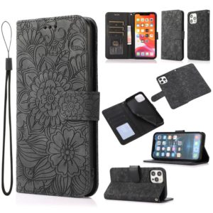 For iPhone 12 Pro Skin Feel Embossed Sunflower Horizontal Flip Leather Case with Holder & Card Slots & Wallet & Lanyard(Black) (OEM)
