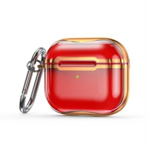 Electroplating Frame + Transparent TPU Earphone Protective Case with Hook For AirPods 3(Transparent Red + Gold) (OEM)