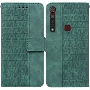 For Motorola Moto G8 Plus Geometric Embossed Leather Phone Case(Green) (OEM)