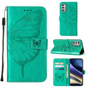 For Motorola Moto G52j 5G Embossed Butterfly Flip Leather Phone Case(Green) (OEM)