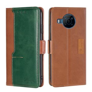 For Nokia X100 Contrast Color Side Buckle Leather Phone Case(Light Brown + Green) (OEM)