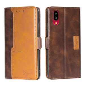 For Sharp Simple Sumaho 6/A201SH Contrast Color Side Buckle Leather Phone Case(Dark Brown + Gold) (OEM)
