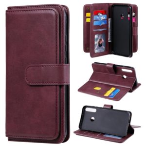 For Huawei P40 Lite E Multifunctional Magnetic Copper Buckle Horizontal Flip Solid Color Leather Case with 10 Card Slots & Wallet & Holder & Photo Frame(Wine Red) (OEM)