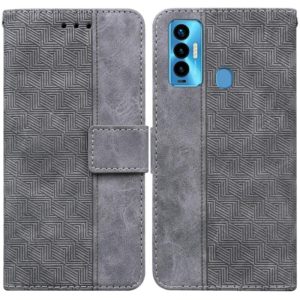 For Tecno Camon 18i Geometric Embossed Leather Phone Case(Grey) (OEM)