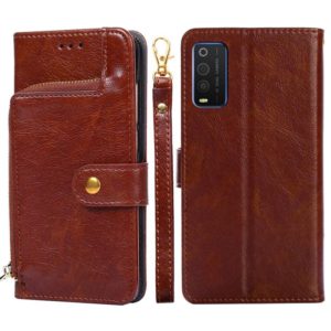 For TCL 205 Zipper Bag Leather Phone Case(Brown) (OEM)