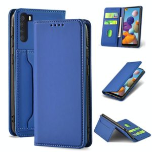 For Samsung Galaxy A21 Strong Magnetism Liquid Feel Horizontal Flip Leather Case with Holder & Card Slots & Wallet(Blue) (OEM)