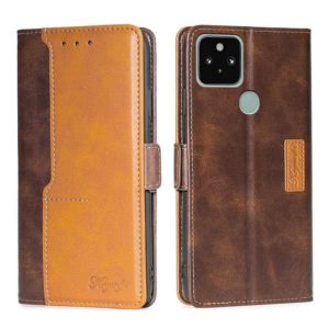 For Google Pixel 5 Retro Texture Contrast Color Buckle Horizontal Flip Leather Phone Case with Holder(Dark Brown+Gold) (OEM)